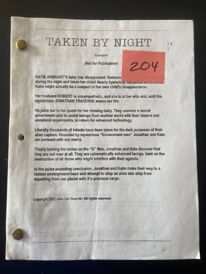 John Carl Buechler Taken by Night Original 2002 Movie Script.