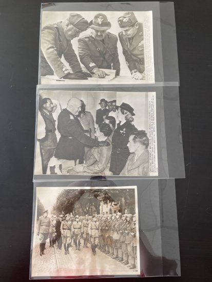 (3) WWII Press Photos of Italian Leader Mussolini
