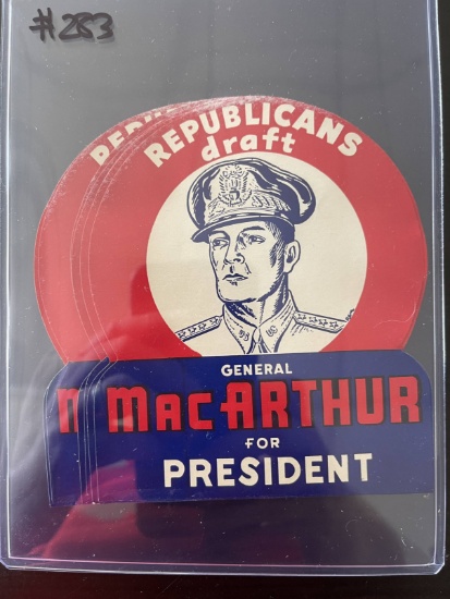 (10) 1950 s MacArthur for President Campaign Stickers