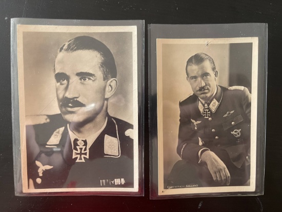 (2) WWII German Luftwaffe Ace Propaganda Postcards - Galland