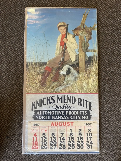 Large Hunting Scene with Girl Advertising Wall Calendar