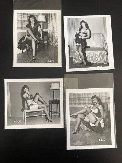 (3) Vintage Bettie Page B&W Pin-Up Photos
