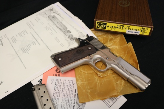 Very Scarce and desirable Pre-70 Colt 1911A1 38 Super Factory nickel with Colt Letter