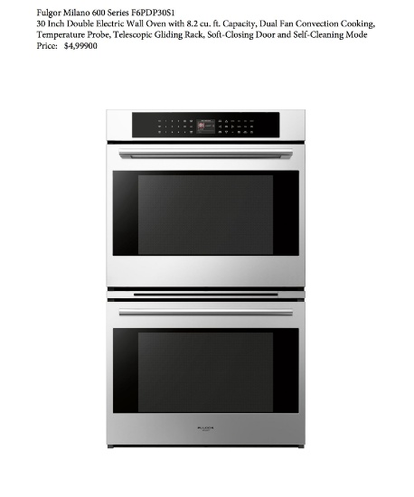 Fulgor Milano 30-Inch Double Electric Wall Oven "New" Showroom Item ($5,000.00 New) "No Reserve"
