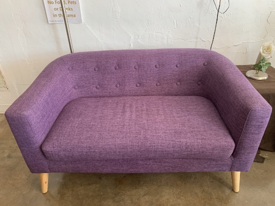 Noble House Home Furnishings Button Back Mid Century Fabric Modern Loveseat Muted Purple
