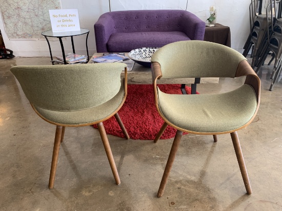 (2) Times the Money - LumiSource Decor Green Fabric Wood Frame Dining Chairs