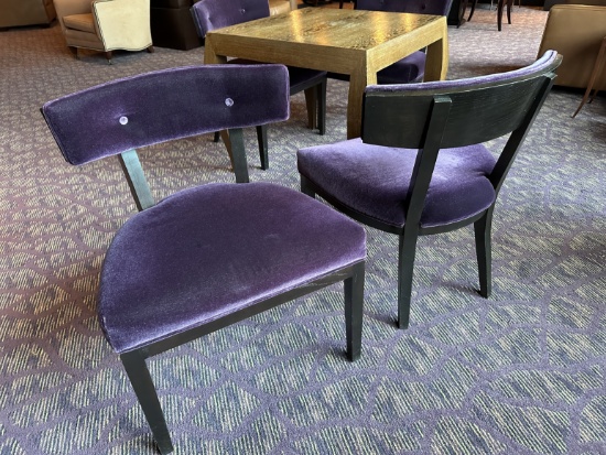 (2) 26"W x 22"D x 33"H Purple Fabric Cushion Seats & Backs Wood Frame Chairs