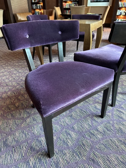 (2) 26"W x 22"D x 33"H Purple Fabric Cushion Seats & Backs Wood Frame Chairs