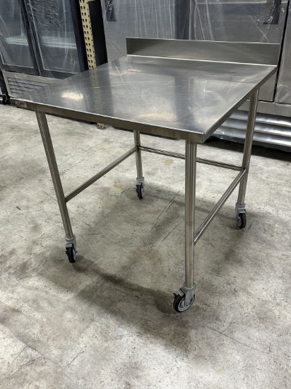 36" x 36" x 38.5"H All Stainless Steel Work Table w/4" Rear Backsplash on Casters