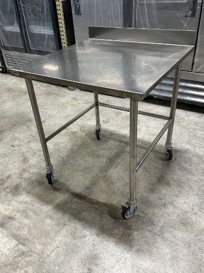 36" x 36" x 38.5"H All Stainless Steel Work Table w/4" Rear Backsplash on Casters