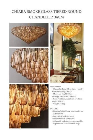 RH Chiara Smoke Glass Tiered Round Chandeliers 93cm diam. 44cm H ($10K+ ea New)