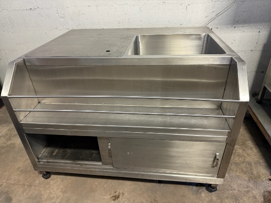 S/S 2comp. Back Bar Ice Bin w/Liquor Rails w/(2) Dr Storage 47.25"W x 40"D x 33"H