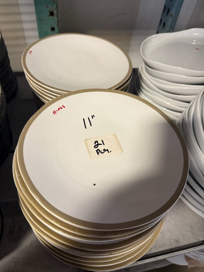 Fortessa Vitraluxe 0222 11" Round White Plates Gold Rim