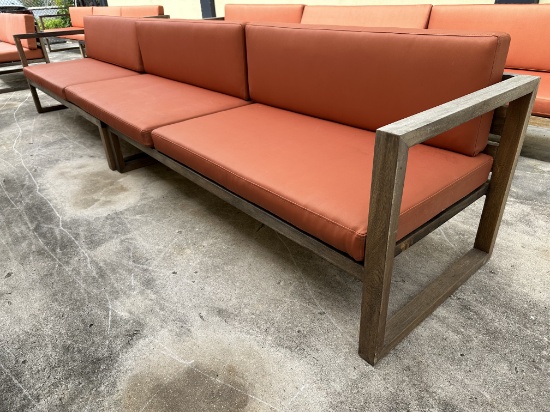 Wooden Sofa Benches w/Textile Cushions Used Outdoors 78.75"W w/6-Outdoor Cushions