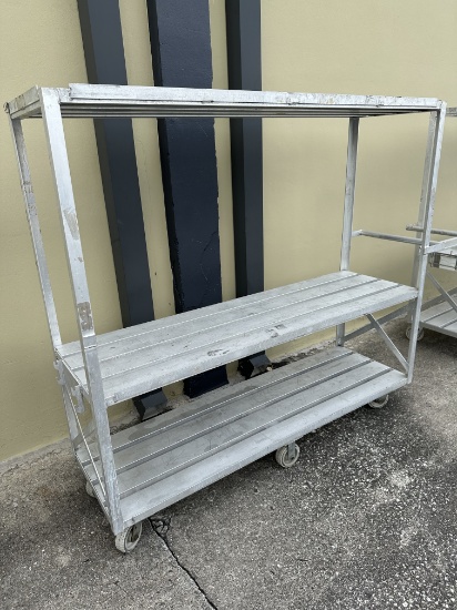 Heavy Duty Welded Aluminum 3 Shelf Mobile Rack 78.5"L 78.5"L x 23.5"D x 72"H 7" Handle (6) Casters