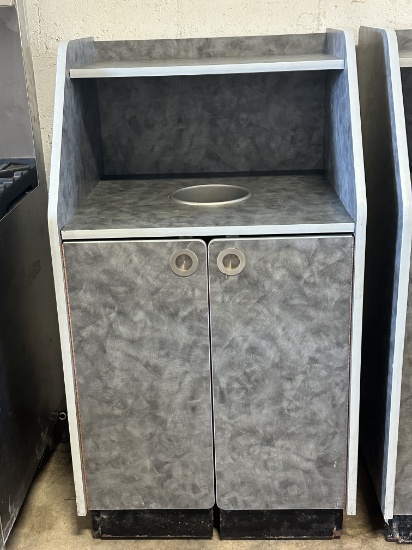 27.75”W x 26”D x 50”H 2 Door Trash Receptacle w/Overshelf