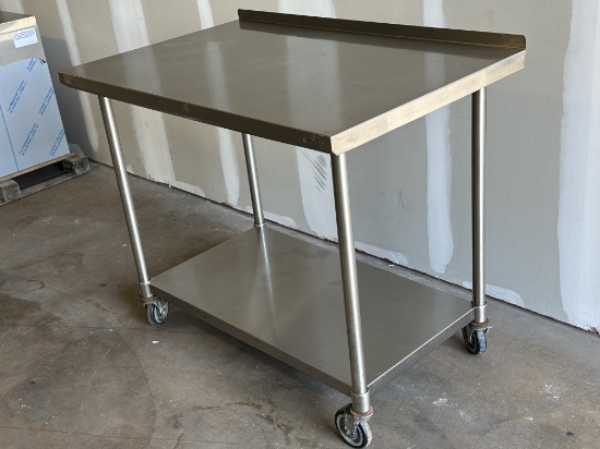 48”W x 30”D x 39.5”H All Stainless Steel Work Table w/1.5” Rear Splash on Casters