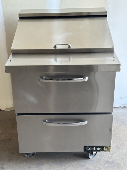 Continental SW27N12M 2 Drawer 27.5”W S/S Refrigerated Mighty Top Sandwich Prep Table on Casters