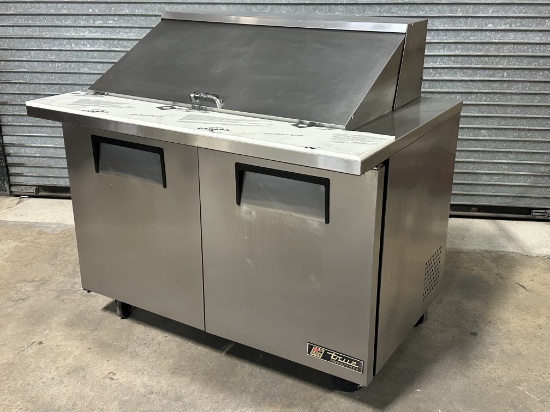 True TSSU-48-18M-B 48"W 2 Door Stainless Steel Refrigerated Mega Top Sandwich Prep Table on Casters