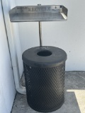 24” Round Black Metal Trash Receptacle w/Trash Bin w/Jero 24”W x 18”D S/S Overshelf