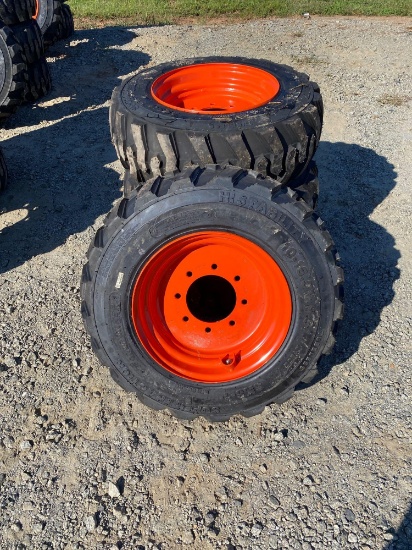 Set of 4 New 10-16.5 Forerunner Skid Steer Tires on Bobcat Rims