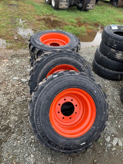 SET OF 4 NEW 12-16.5 SKID STEER TIRES AND RIMS