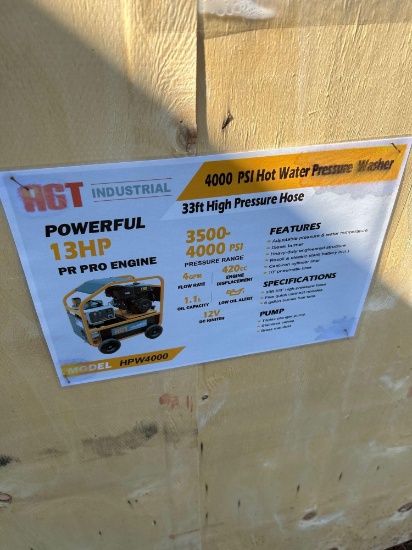 Unused AGT 4000PSI Hot Water Pressure Washer