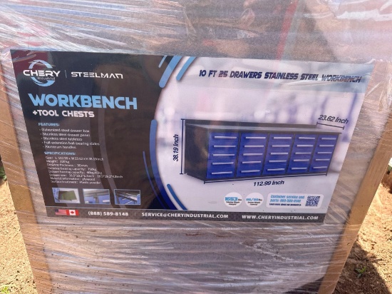 STEELMAN 10 FOOT25 DRAWERS STAINLESS STEEL WORKBENCH IN BLUE