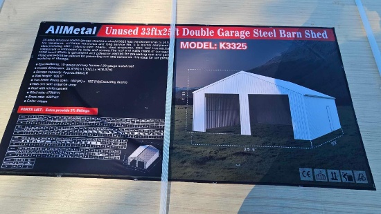 Allmetal Unused 34FTx25FT Double Garage Steel Barn Shed