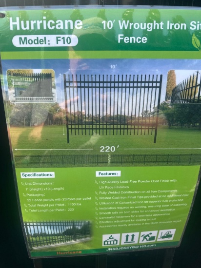 HURRICANE 10FT 220 TOTAL FEET OF WROUGHT IRON FENCE MODEL F10
