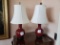 Small Oriental style red vase lamps, Pair