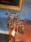 Five candle candelabras, brass plated, Pair
