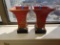 Red Oriental-style vases, tin, Pair