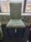 Side Chair, Green damask upholstery worn, Mahogany legs