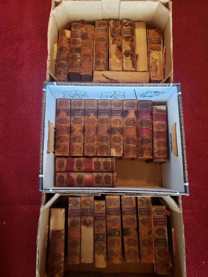 28 Volumes, Works of Thackeray, Hugo, Dickens, George Elliot, Wanamaker pub, late 19th C. (3 boxes)