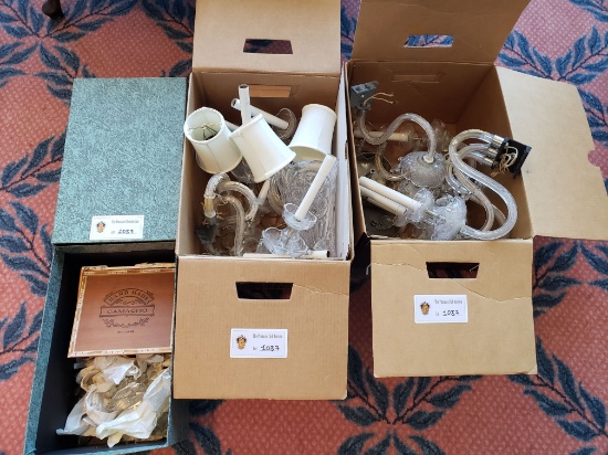 Multiple box lot, miscellaneous brass and cut glass chandelier parts