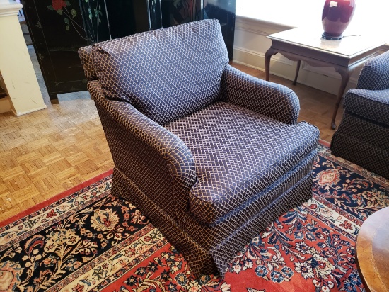 Lowback Armchair, Blue Upholstery