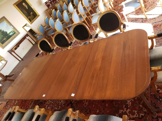 Dining Table, Double pedestal Mahogany with two leaves, needs repair