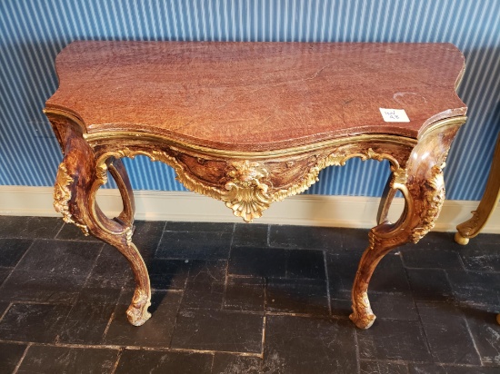 Hall Stand, Red marble top, gilt Rococo/French Empire style 3'10" x 2'1" x 2'8" cracks in marble
