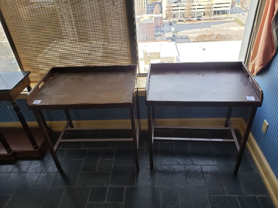 Server stands, dark finish, fair condition