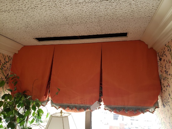 Valance panel with tassels, Salmon/Blue, need removal