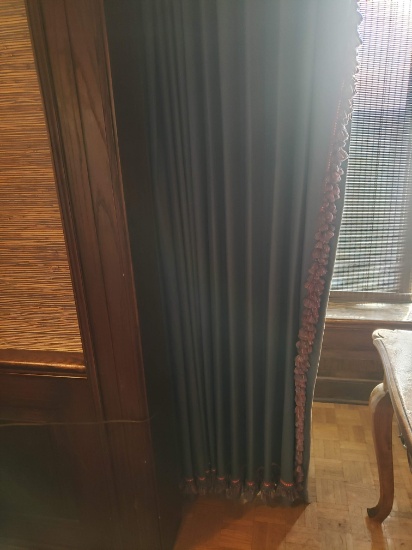 Blue curtains with tassels, need removal, Pair