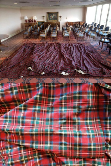 Collection of Royal Stewart tartan curtains & valance from Overlook room, 6 pcs