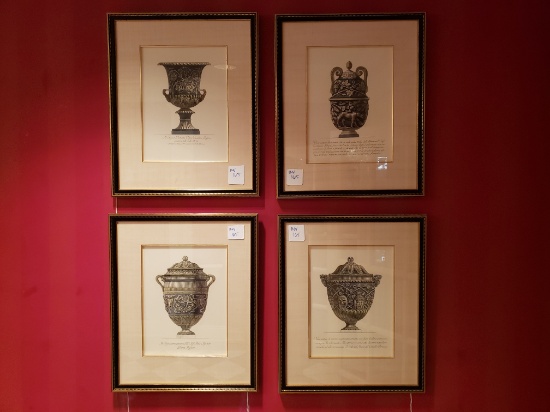 Framed reproduction Italian prints, Greco-Roman Urns, Lot of Four