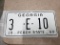 1960 Georgia License Plate '3 E-10', restored years ago by Bob Rogers in NC