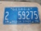 1970 Georgia License Plate '2 59275', unrestored with some edge wear