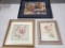 Lot of 3 Decorator Prints, 'Plum' and 'Rose' Flowers, Italian Street Bistro Scene in Black Frame