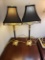 Brass Table Lamps, Pair, with black shades and columns, Contemporary, working