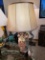 Antique Oriental Vase Lamp Conversion, Ornate Pattern with Geishas, Wood Base, with shade, working