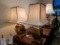 Brass Asian Influence Table Lamps, Pair, Floral Pattern, with shades, working